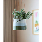 Collector Hanging Indoor Plant Pot, Blue/Green stripe, 9.5cm diameter, by Burgon & Ball