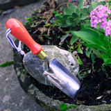 Transplanter, transplanting trowel, coral red, Collector range, by Burgon & Ball