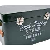 Seed packet storage tin with leather handles by Burgon & Ball - frog
